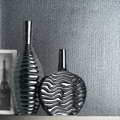 Muriva Grey Texture Metallic effect Embossed Wallpaper