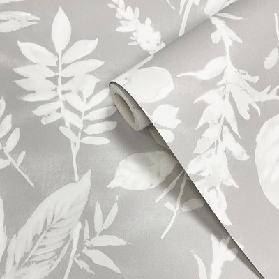 Muriva Grey Tropical Pearl effect Embossed Wallpaper