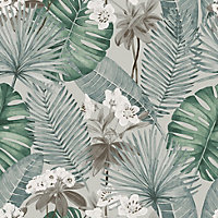 Muriva Grey Tropical Water coloured effect Embossed Wallpaper