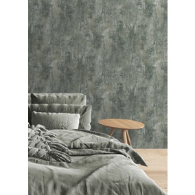 Muriva Jade Green Texture Distressed metallic effect Patterned Wallpaper
