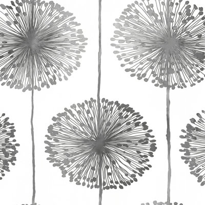 Muriva Large Blown Metallic Sheen Dandelion Floral Flower Wallpaper Feature Wall Silver J04209