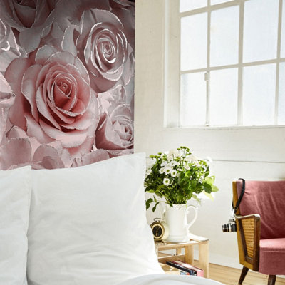 Muriva Madison Floral Glitter Raspberry Wallpaper 139521