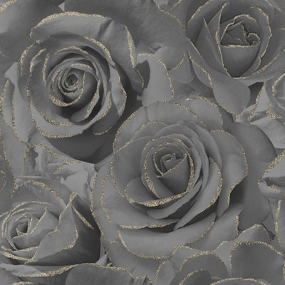 Muriva Madison Rose Glitter Wallpaper Black 139526