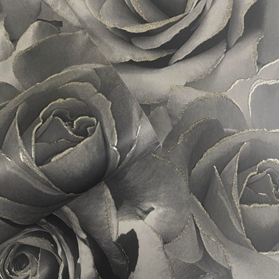 Muriva Madison Rose Glitter Wallpaper Black 139526