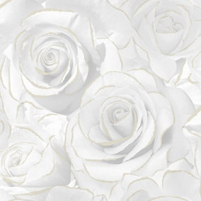 Muriva Madison Rose Glitter Wallpaper White 139525