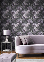 Muriva Mauve Floral 3D effect Patterned Wallpaper