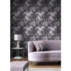 Muriva Mauve Floral 3D effect Patterned Wallpaper