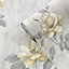 Muriva Ochre & Grey Floral Mica effect Embossed Wallpaper