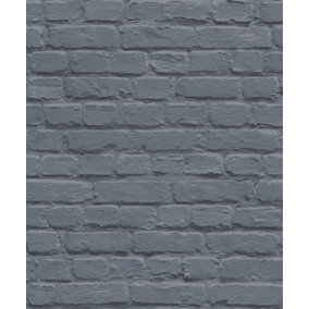Muriva Painted Brick Black Wallpaper L22629