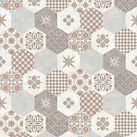 Muriva Patch Work Geometric Tiles Wallpaper Grey And Gold Vinyl Paste The Wall
