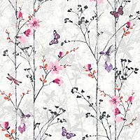Muriva Pink Floral Pearl effect Embossed Wallpaper