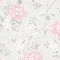 Muriva Pink Floral Shimmer effect Embossed Wallpaper