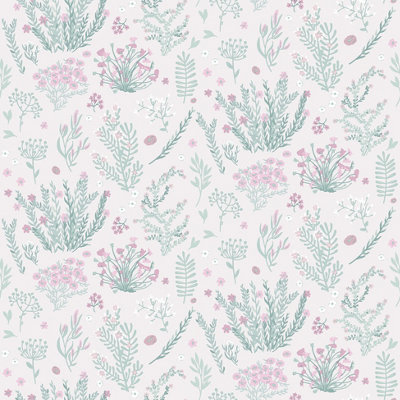 Muriva Pink Floral Water coloured effect Embossed Wallpaper