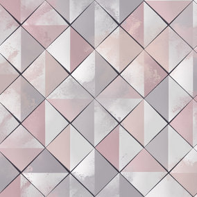 Muriva Pink Geometric 3D effect Embossed Wallpaper