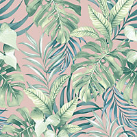 Muriva Pink Tropical Pearl effect Embossed Wallpaper