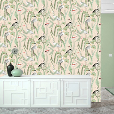 Muriva Pink Tropical Water coloured effect Embossed Wallpaper
