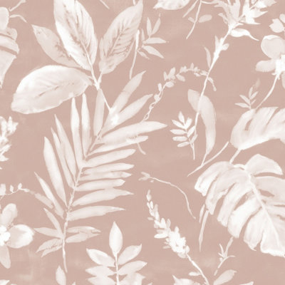 Muriva Pink Tropical Water coloured effect Embossed Wallpaper