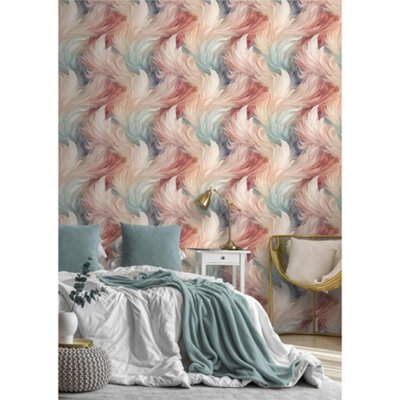 Muriva Plumes Multi Wallpaper Feathers Shiny Stylish Glamorous Feature Wall