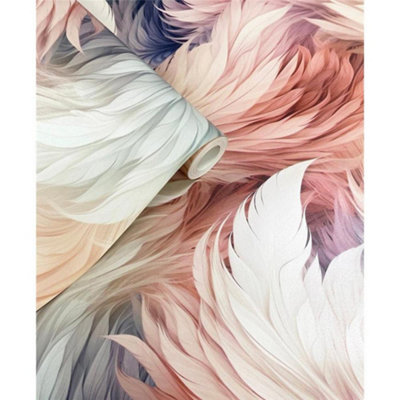 Muriva Plumes Multi Wallpaper Feathers Shiny Stylish Glamorous Feature Wall