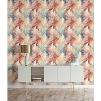 Muriva Plumes Multi Wallpaper Feathers Shiny Stylish Glamorous Feature Wall