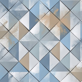 Muriva Pop 3D Effect Geometric Diamond Geo Tiles Feature Non Woven Wallpaper Blue M46701