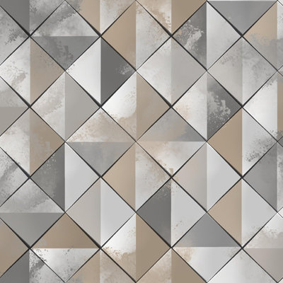 Muriva Pop 3D Effect Geometric Diamond Geo Tiles Feature Non Woven Wallpaper Taupe M46709