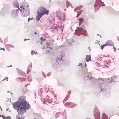 Muriva Purple Floral Glitter effect Embossed Wallpaper | DIY at B&Q