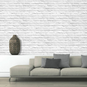 Muriva Realistic Painted White Faux Brick Realisitc Effect Wallpaper 102539