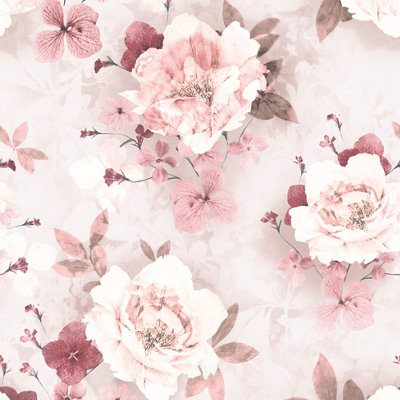 Muriva Red Floral Glitter effect Embossed Wallpaper DIY at B&Q