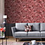 Muriva Red Floral Mica effect Embossed Wallpaper