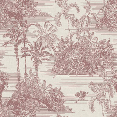 Muriva Red Tropical Fabric effect Embossed Wallpaper