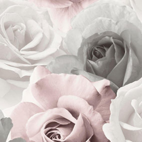 Muriva Rhoda Rose Pink Wallpaper Floral Flowers Grey White Glamorous Modern