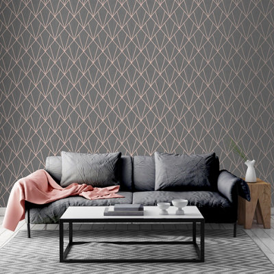 Muriva Rose Gold Geometric Metallic & glitter effect Embossed Wallpaper