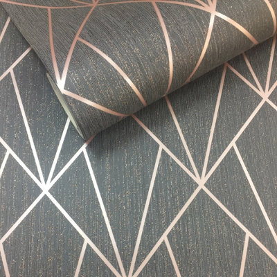 Muriva Rose Gold Geometric Metallic & glitter effect Embossed Wallpaper
