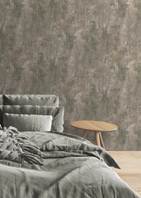 Muriva Rust Texture Distressed metallic effect Patterned Wallpaper