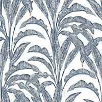 Muriva Sansa Leaf Blue & White Botanical Wallpaper M61901