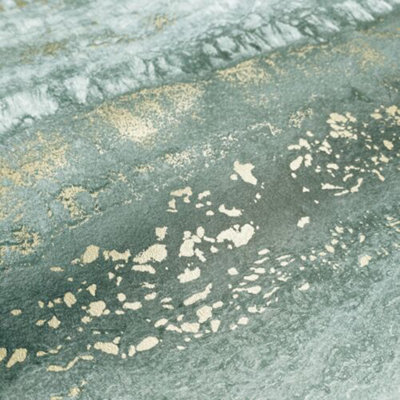 Muriva Semper Metallic Marble Granite Stone Ombre Horizontal Stripe Wallpaper Jade 189505