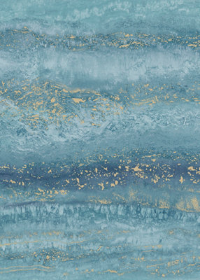 Muriva Semper Vertical Marble Teal/Gold Metallic Flat Surface Wallpaper 189504