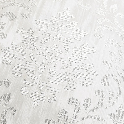 Muriva Silver Damask Metallic effect Embossed Wallpaper