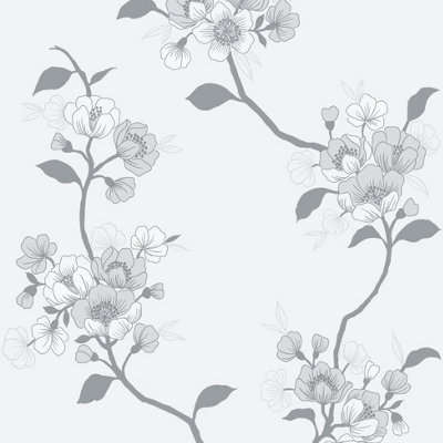 Muriva Silver Floral Metallic effect Embossed Wallpaper