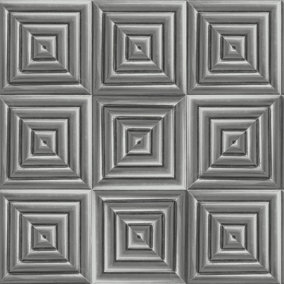 Muriva Silver Geometric Metallic effect Embossed Wallpaper