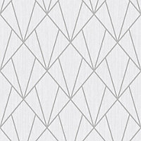 Muriva Silver Geometric Metallic & glitter effect Embossed Wallpaper
