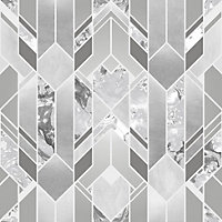 Muriva Silver Marble Metallic effect Embossed Wallpaper