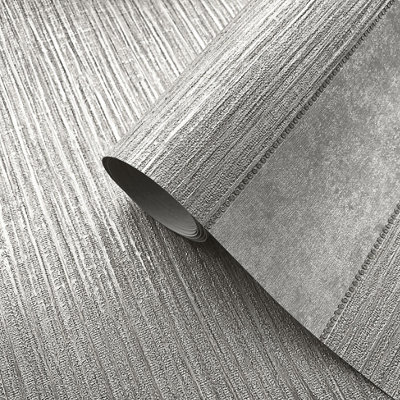 Muriva Silver Stripe Metallic effect Embossed Wallpaper