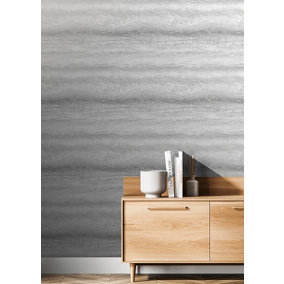 Muriva Silver Stripe Metallic effect Embossed Wallpaper
