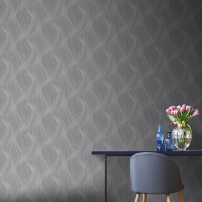 Muriva Slate Geometric Glitter effect Embossed Wallpaper