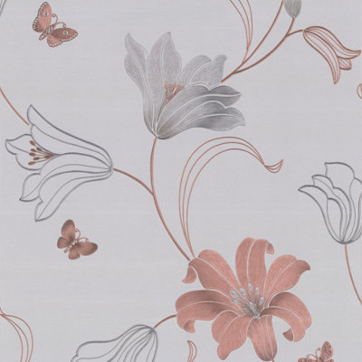 Muriva Stone & Rose Floral Metallic effect Embossed Wallpaper