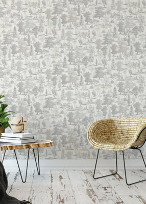 Muriva Taupe Floral 3D effect Patterned Wallpaper