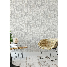Muriva Taupe Floral 3D effect Patterned Wallpaper