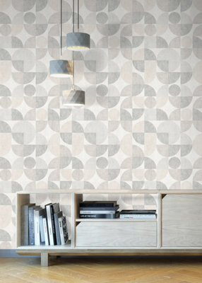 Muriva Taupe Geometric Fabric effect Patterned Wallpaper